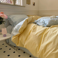 HKM-985299 Washed Cotton Four-Piece Bedding Set - Soft Solid Color Design for Comfort and Style