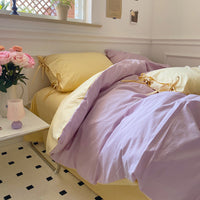 HKM-985299 Washed Cotton Four-Piece Bedding Set - Soft Solid Color Design for Comfort and Style