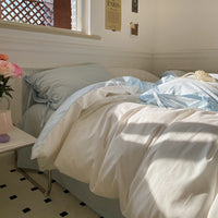 HKM-985299 Washed Cotton Four-Piece Bedding Set - Soft Solid Color Design for Comfort and Style