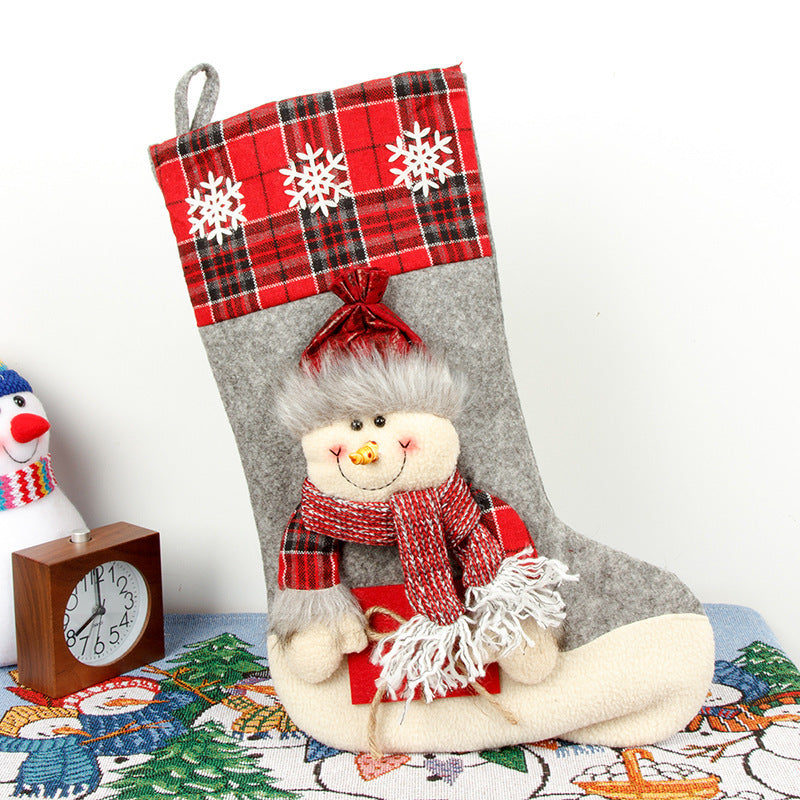 HKM-985427 Large Three-Dimensional Christmas Gift Bag - Santa Claus & Snowman Design, Cloth Material, Festive Decoration