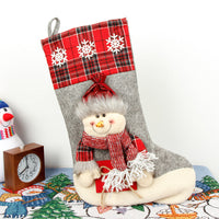 HKM-985427 Large Three-Dimensional Christmas Gift Bag - Santa Claus & Snowman Design, Cloth Material, Festive Decoration