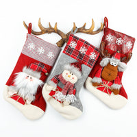 HKM-985427 Large Three-Dimensional Christmas Gift Bag - Santa Claus & Snowman Design, Cloth Material, Festive Decoration