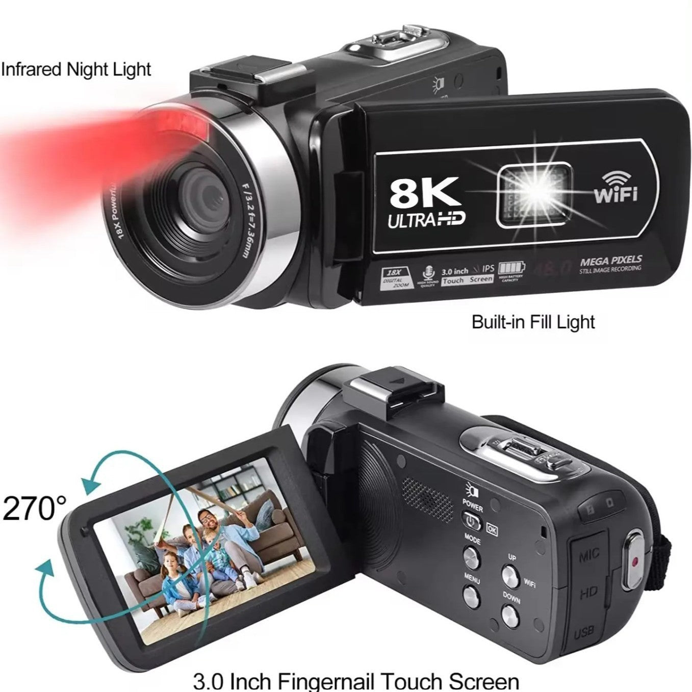 HKM-985491 8K HD Digital Camera with Touch Screen and WiFi Connectivity