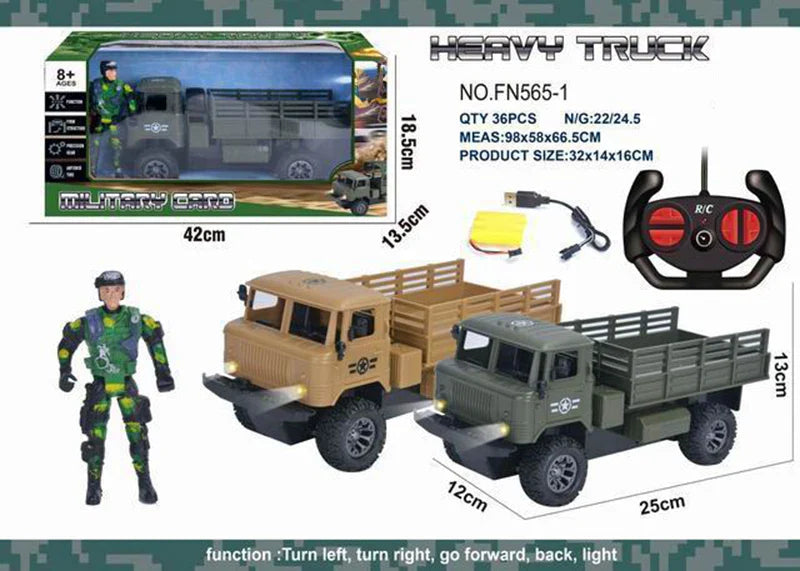 HKM-985555 4CH Electric Military RC Truck for Kids - Off-road Remote Control Vehicle, 12x25x13CM, Indoor & Outdoor Use