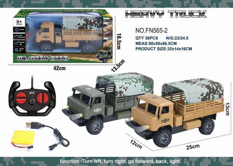 HKM-985555 4CH Electric Military RC Truck for Kids - Off-road Remote Control Vehicle, 12x25x13CM, Indoor & Outdoor Use