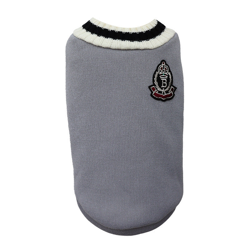HKM-985555 V-Collar Knitted Dog Sweater in Wine Red, Khaki, Green, Gray - Stylish & Cozy Pet Clothing