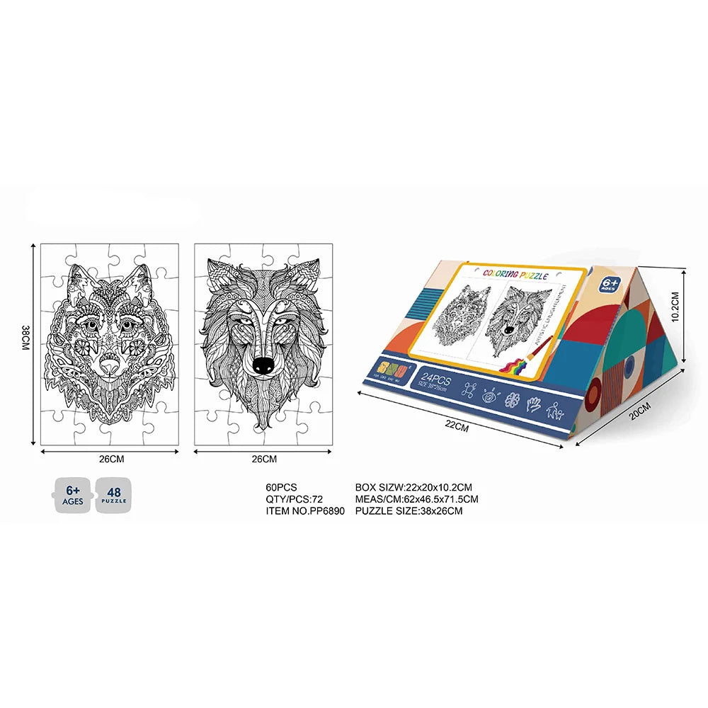 HKM-985875 Customized 2 in 1 Paper Jigsaw Puzzle and Coloring Kit for Ages 6 and Up