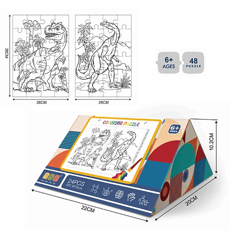 HKM-985875 Customized 2 in 1 Paper Jigsaw Puzzle and Coloring Kit for Ages 6 and Up
