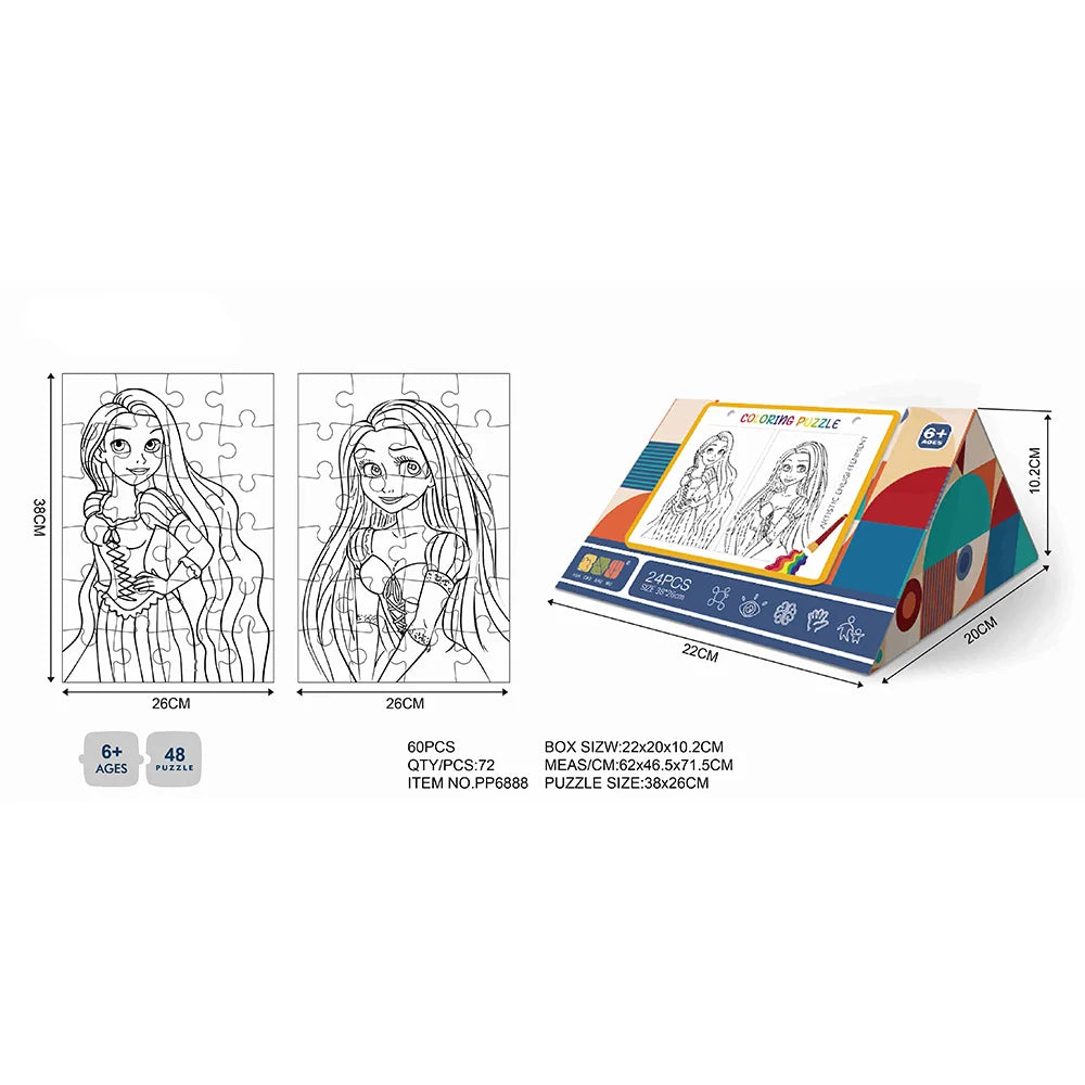 HKM-985875 Customized 2 in 1 Paper Jigsaw Puzzle and Coloring Kit for Ages 6 and Up