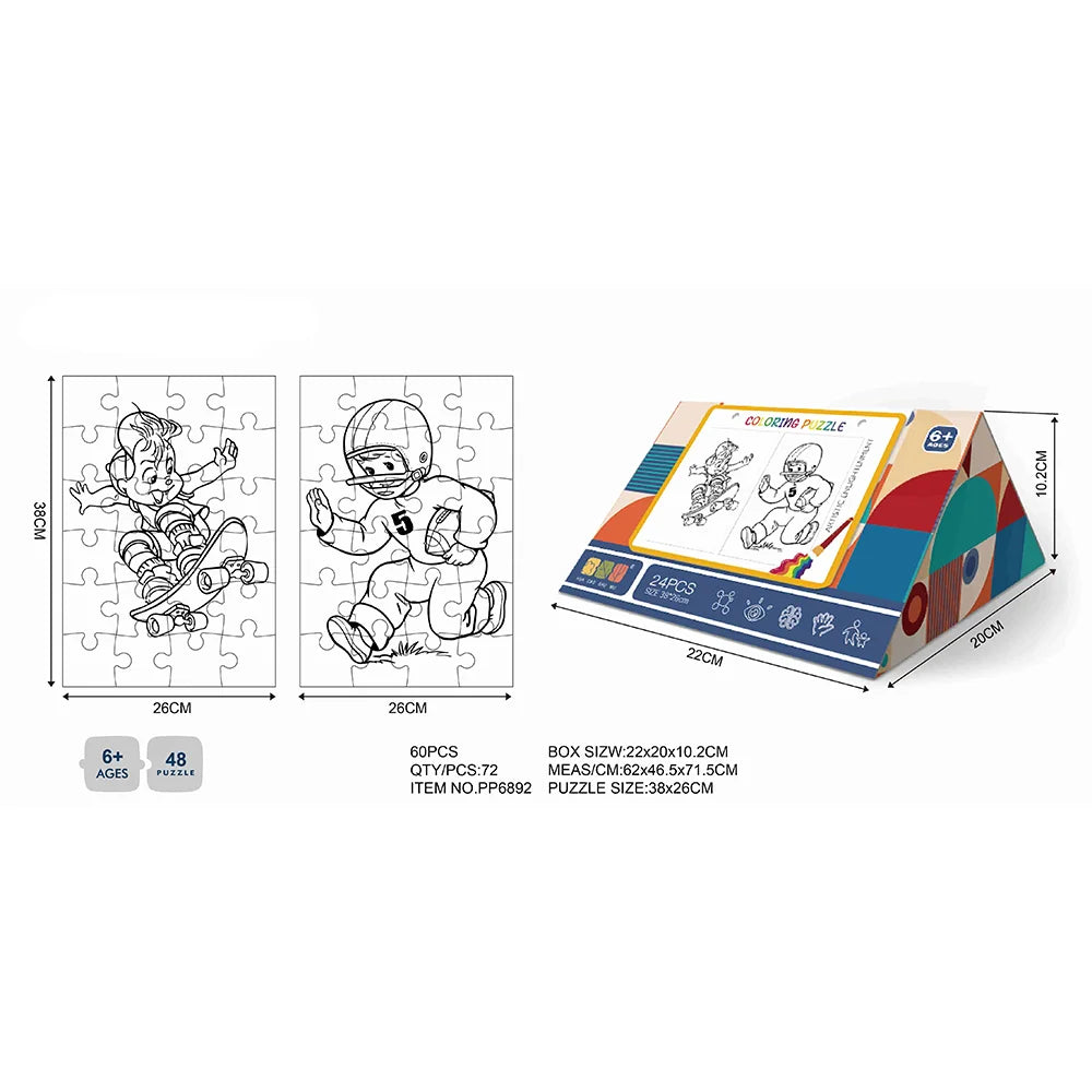 HKM-985875 Customized 2 in 1 Paper Jigsaw Puzzle and Coloring Kit for Ages 6 and Up