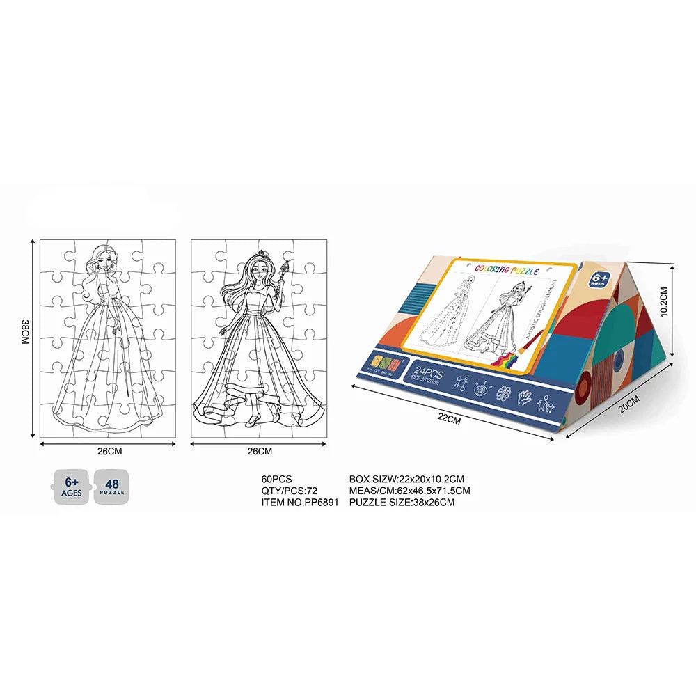 HKM-985875 Customized 2 in 1 Paper Jigsaw Puzzle and Coloring Kit for Ages 6 and Up