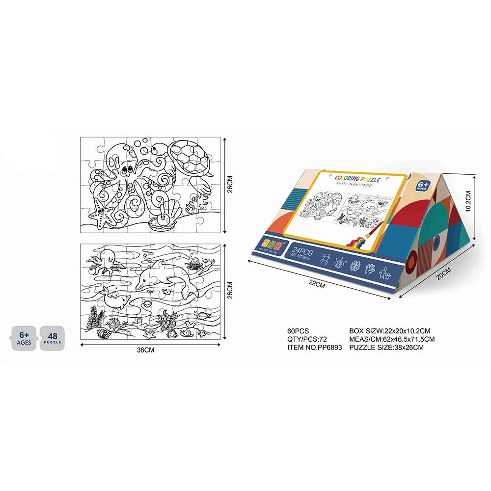 HKM-985875 Customized 2 in 1 Paper Jigsaw Puzzle and Coloring Kit for Ages 6 and Up
