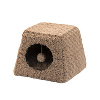 HKM-985939 Foldable Cat Nest Bed - Dual-use Enclosed Design in Brown Velvet and Rabbit Fur, 35x30cm