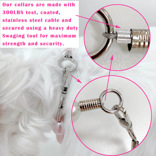 HKM-986003 Beige and Light Pink ABS Imitation Pearl Pet Collar and Leash for Dogs and Cats