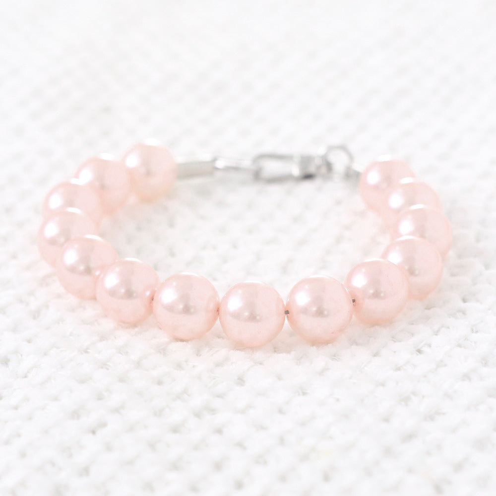 HKM-986003 Beige and Light Pink ABS Imitation Pearl Pet Collar and Leash for Dogs and Cats