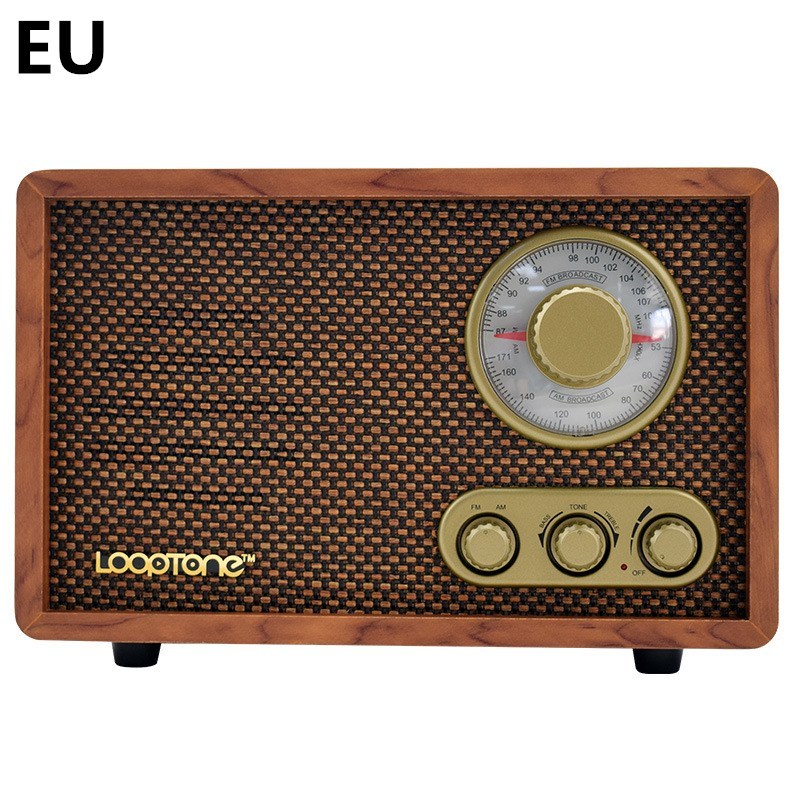 HKM-986003 Wooden Retro Bluetooth Radio with FM/AM, Adjustable Tone, and External Antenna