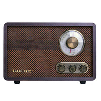 HKM-986003 Wooden Retro Bluetooth Radio with FM/AM, Adjustable Tone, and External Antenna