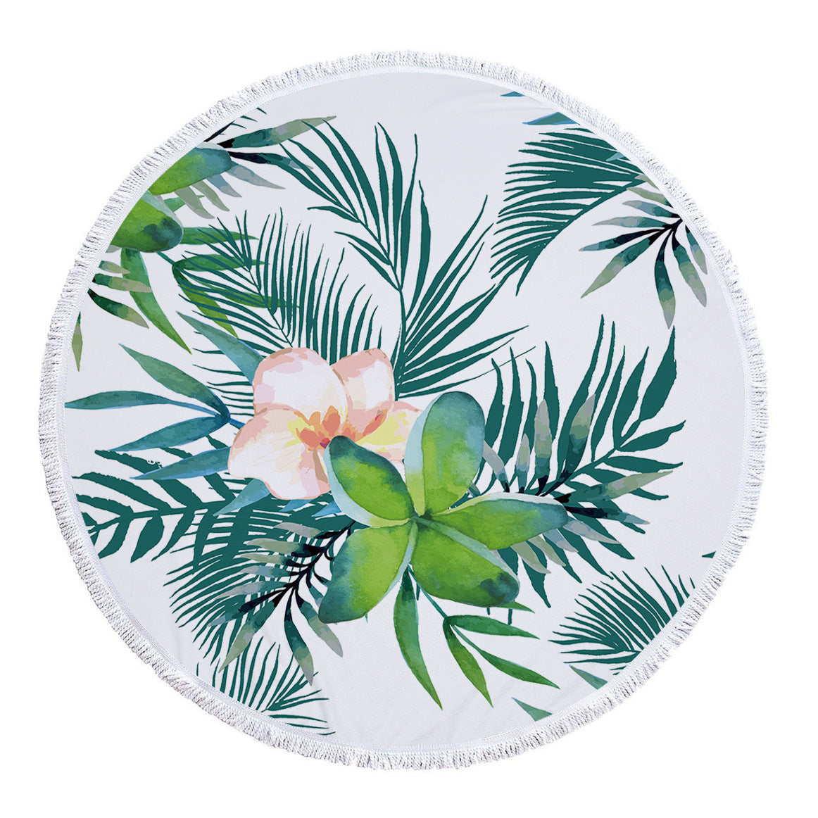 HKM-986131 Tropical Leaves Microfiber Round Beach Towel - 150cm x 150cm