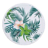 HKM-986131 Tropical Leaves Microfiber Round Beach Towel - 150cm x 150cm