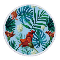 HKM-986131 Tropical Leaves Microfiber Round Beach Towel - 150cm x 150cm