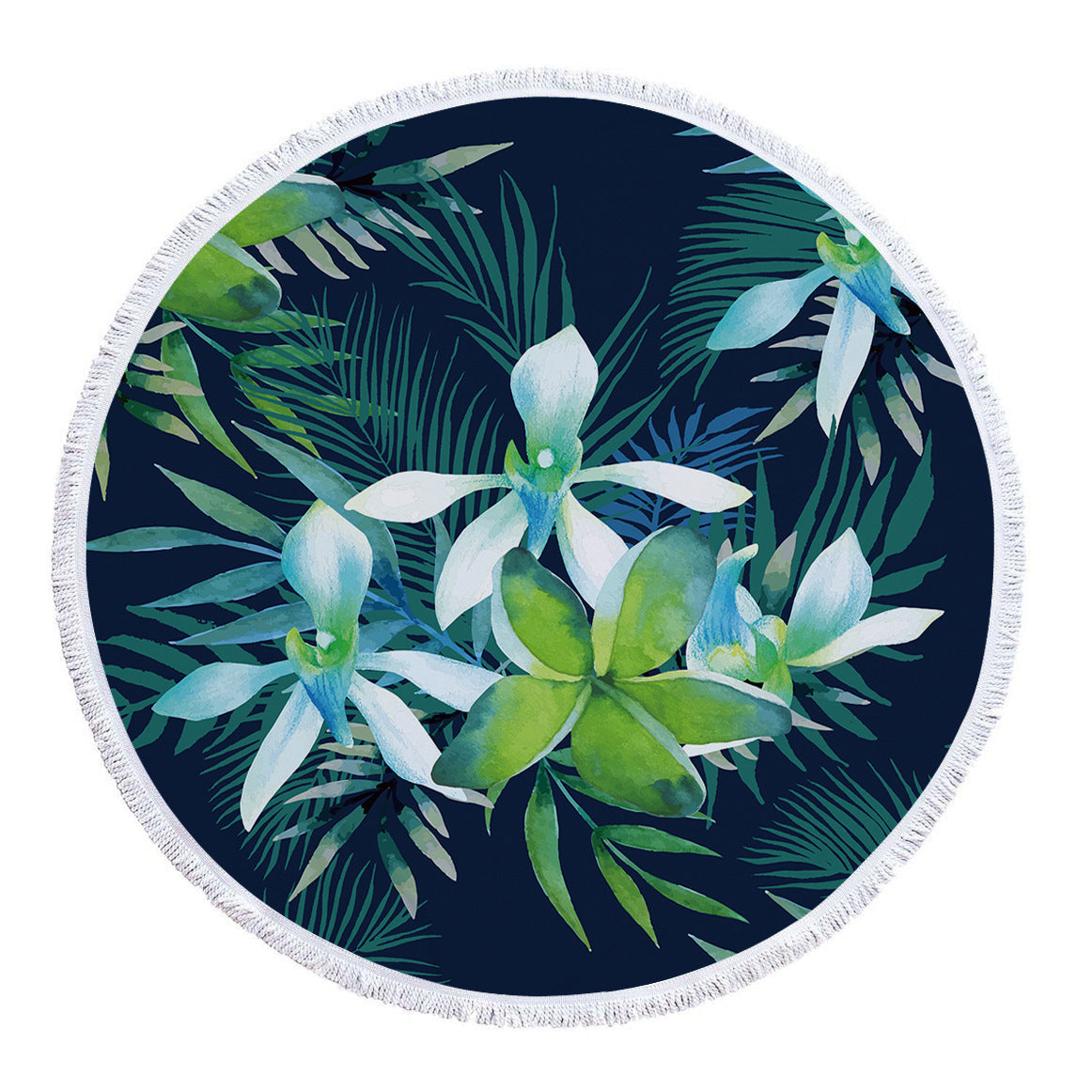 HKM-986131 Tropical Leaves Microfiber Round Beach Towel - 150cm x 150cm