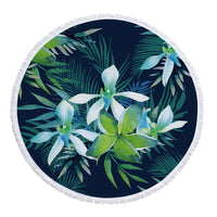 HKM-986131 Tropical Leaves Microfiber Round Beach Towel - 150cm x 150cm