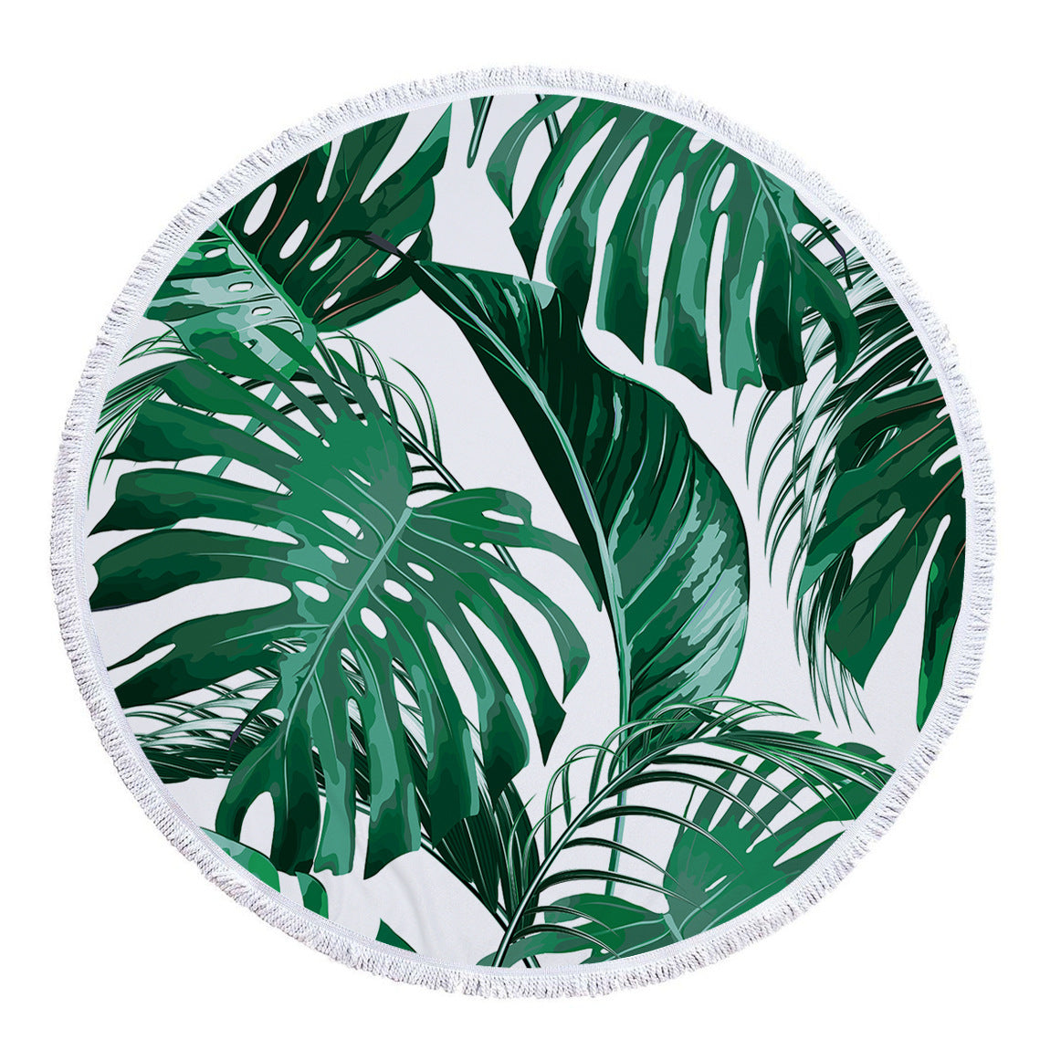 HKM-986131 Tropical Leaves Microfiber Round Beach Towel - 150cm x 150cm