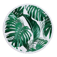 HKM-986131 Tropical Leaves Microfiber Round Beach Towel - 150cm x 150cm