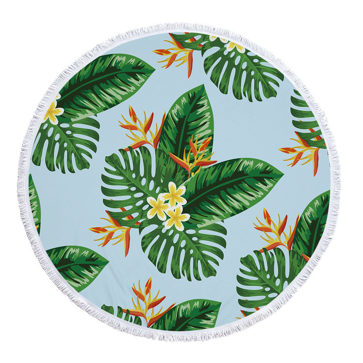 HKM-986131 Tropical Leaves Microfiber Round Beach Towel - 150cm x 150cm