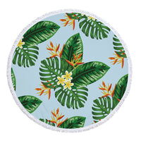 HKM-986131 Tropical Leaves Microfiber Round Beach Towel - 150cm x 150cm