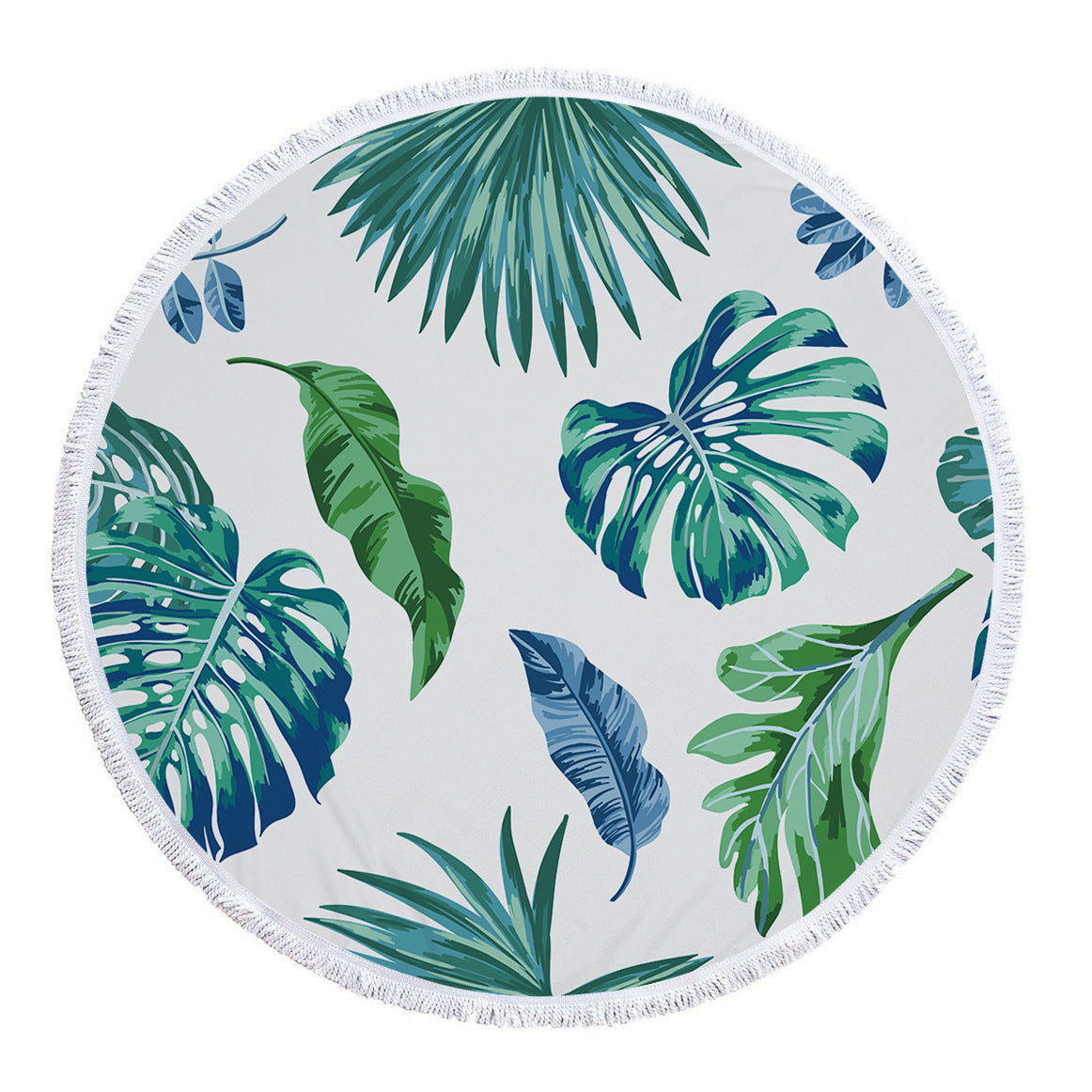 HKM-986131 Tropical Leaves Microfiber Round Beach Towel - 150cm x 150cm