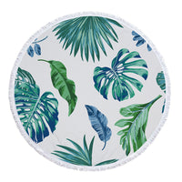 HKM-986131 Tropical Leaves Microfiber Round Beach Towel - 150cm x 150cm