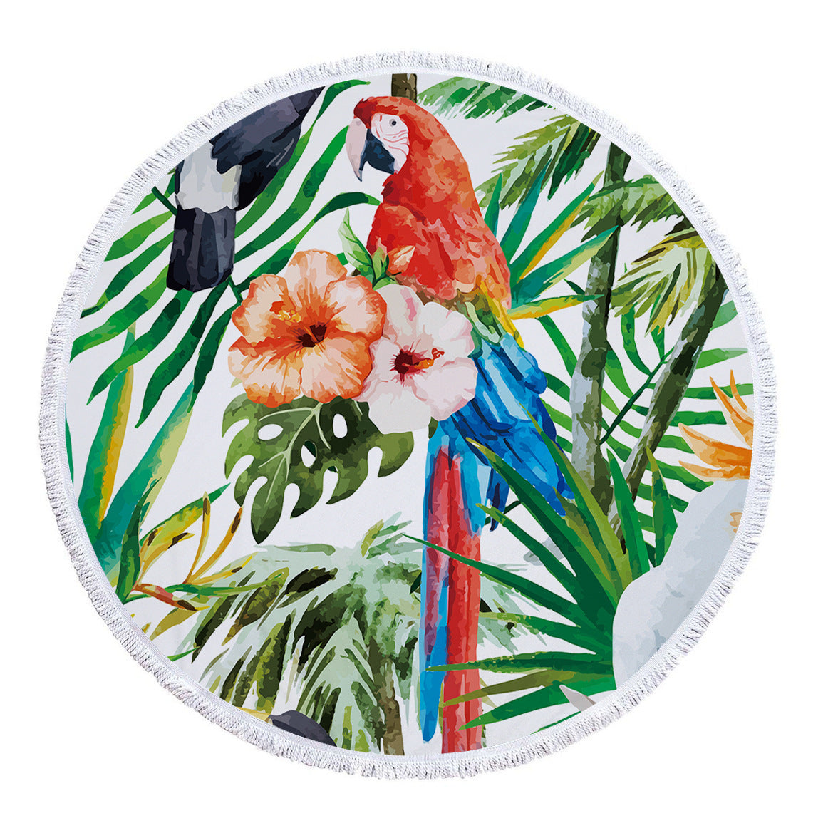 HKM-986131 Tropical Leaves Microfiber Round Beach Towel - 150cm x 150cm