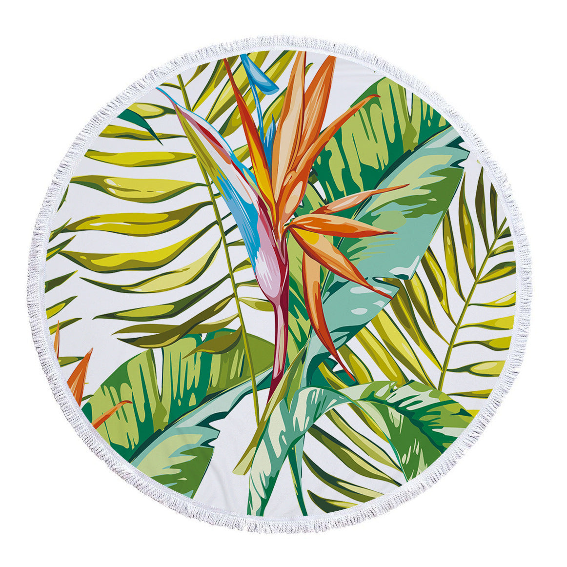 HKM-986131 Tropical Leaves Microfiber Round Beach Towel - 150cm x 150cm