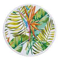HKM-986131 Tropical Leaves Microfiber Round Beach Towel - 150cm x 150cm