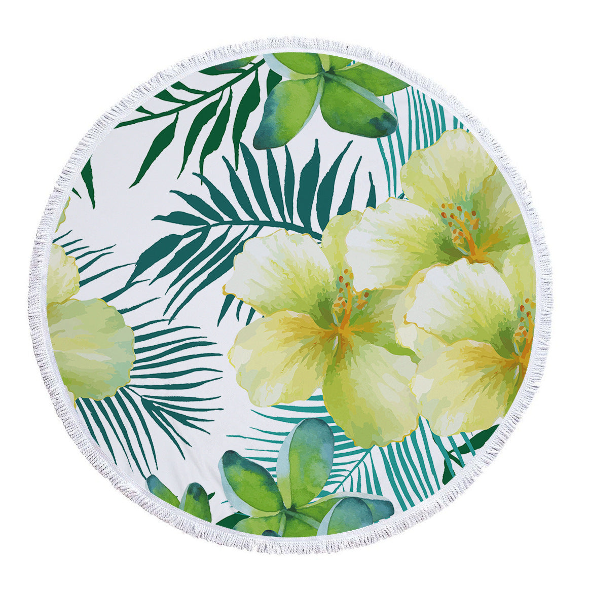 HKM-986131 Tropical Leaves Microfiber Round Beach Towel - 150cm x 150cm