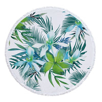 HKM-986131 Tropical Leaves Microfiber Round Beach Towel - 150cm x 150cm
