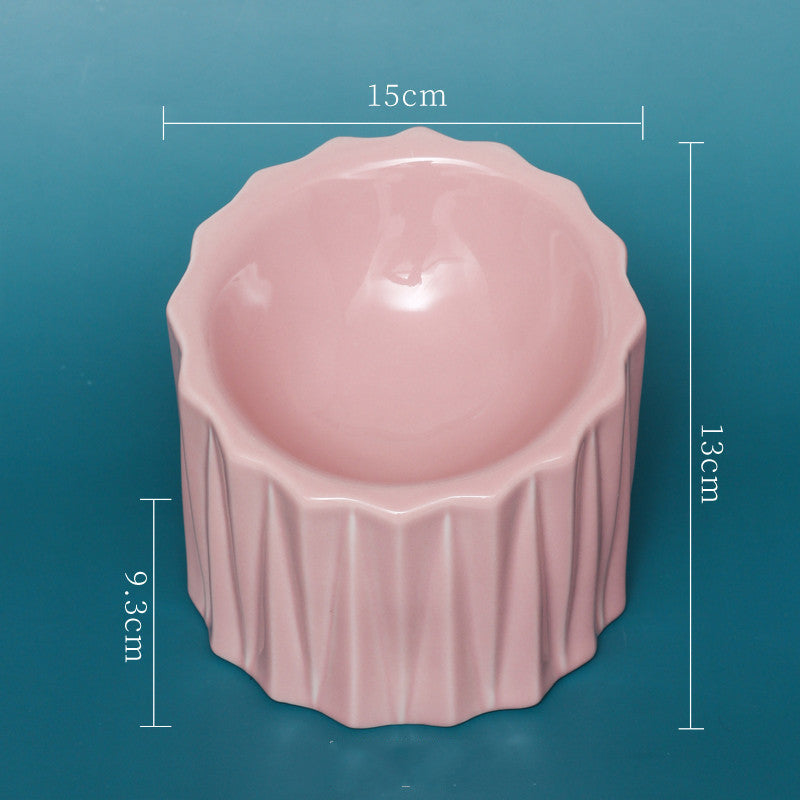 HKM-986323 Ceramic Pet Bowl with Neck Guard - Scratch-Resistant, Chemically Stable, High Stability Design in White, Pink, Green