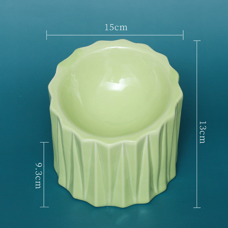 HKM-986323 Ceramic Pet Bowl with Neck Guard - Scratch-Resistant, Chemically Stable, High Stability Design in White, Pink, Green