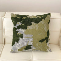 HKM-986579 Elegant Green Bamboo Pattern Pillowcase - 45x45cm with Floral Design