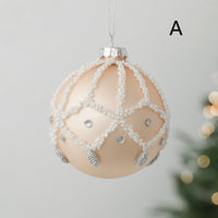 HKM-986899 Hand-Painted Glass Ball Christmas Ornaments for Tree Decoration in Champagne and White