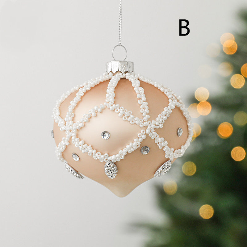 HKM-986899 Hand-Painted Glass Ball Christmas Ornaments for Tree Decoration in Champagne and White