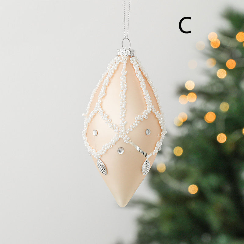 HKM-986899 Hand-Painted Glass Ball Christmas Ornaments for Tree Decoration in Champagne and White