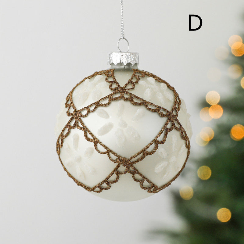 HKM-986899 Hand-Painted Glass Ball Christmas Ornaments for Tree Decoration in Champagne and White