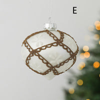 HKM-986899 Hand-Painted Glass Ball Christmas Ornaments for Tree Decoration in Champagne and White