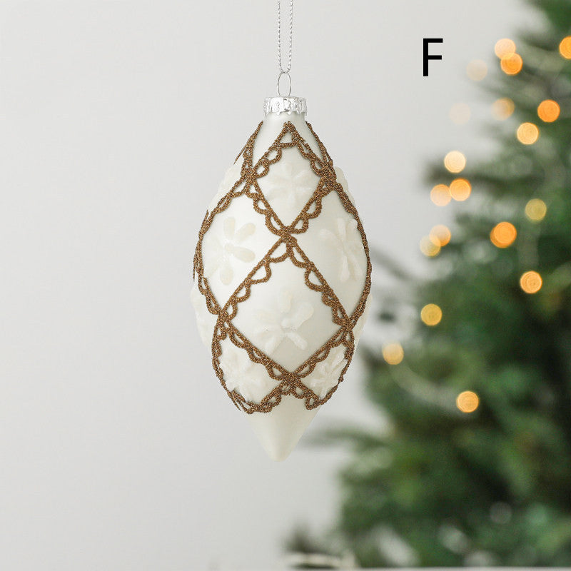 HKM-986899 Hand-Painted Glass Ball Christmas Ornaments for Tree Decoration in Champagne and White