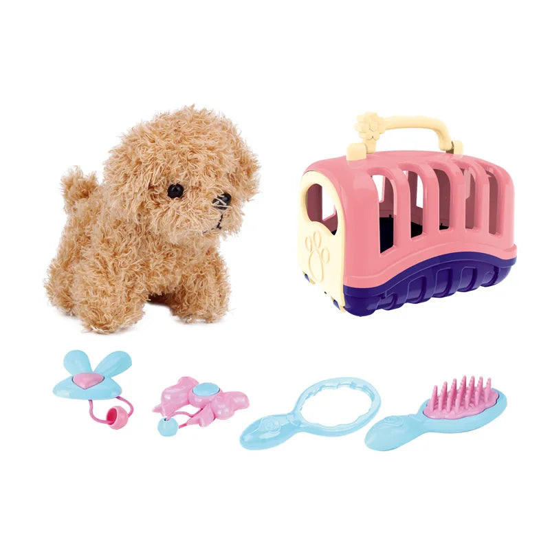 Plush Stuffed Animal Pet in Carrier Toy for Pretend Play, Ages 0-4 Years