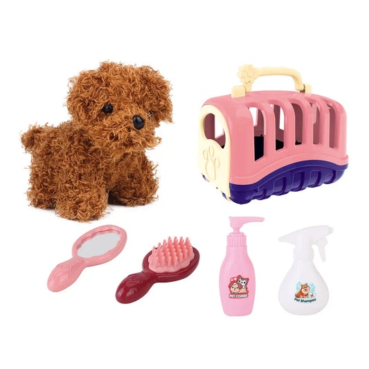 Plush Stuffed Animal Pet in Carrier Toy for Pretend Play, Ages 0-4 Years