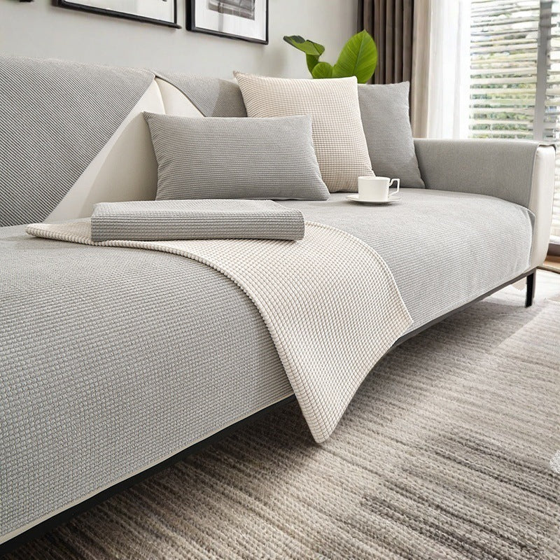 HKM-987283 Durable Corn Velvet Sofa Cushion Cover in Striped and Solid Designs