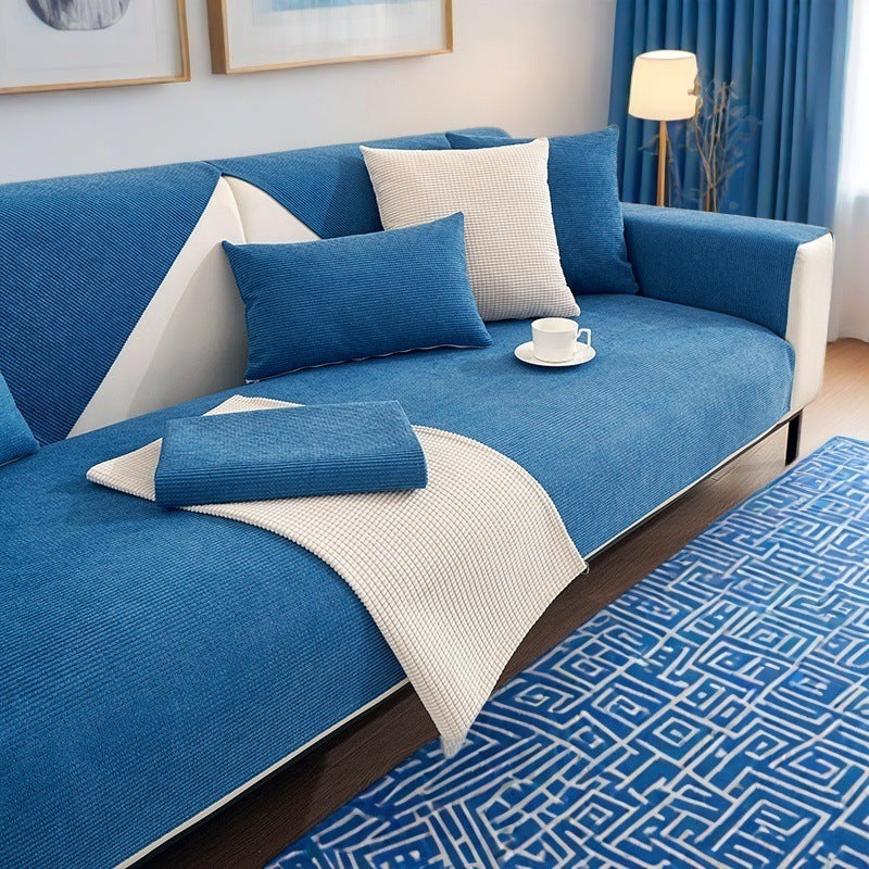 HKM-987283 Durable Corn Velvet Sofa Cushion Cover in Striped and Solid Designs